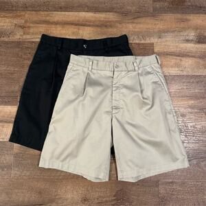 Lot of 2 Nike Golf FitDry Pleated Chino Shorts Beige Black Size 32 Pockets FLAW
